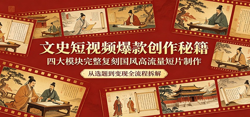 文史短视频爆款创作秘籍：四大模块完整复刻国风高流量短片制作-朽念云创