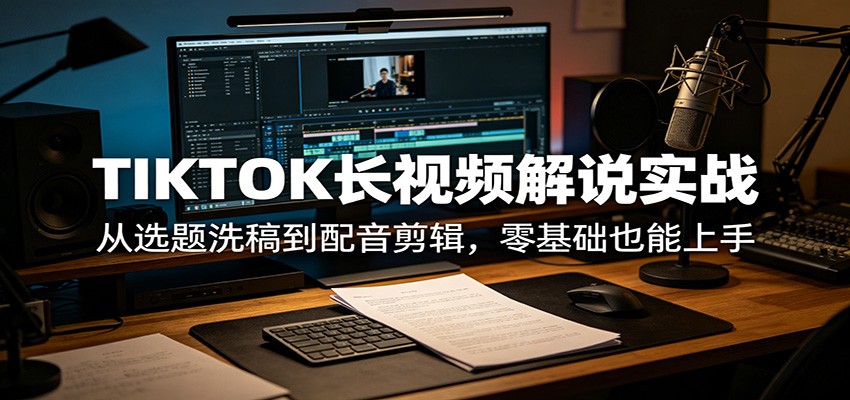TIKTOK长视频解说实战：从选题洗稿到配音剪辑，零基础也能上手-朽念云创