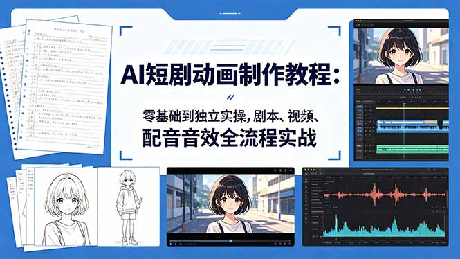 AI短剧动画制作教程：零基础到独立实操，剧本、视频、配音音效全流程实战-朽念云创