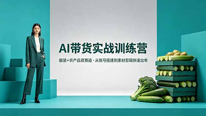 AI带货实战训练营，服装+农产品双赛道，从账号搭建到素材剪辑快速出单-朽念云创