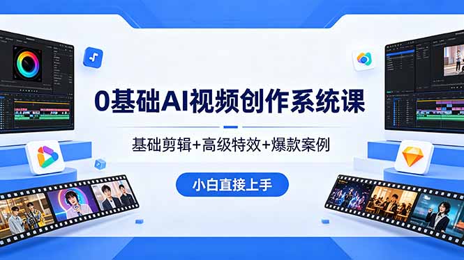 0基础AI视频创作系统课，基础剪辑+高级特效+爆款案例，小白直接上手-朽念云创