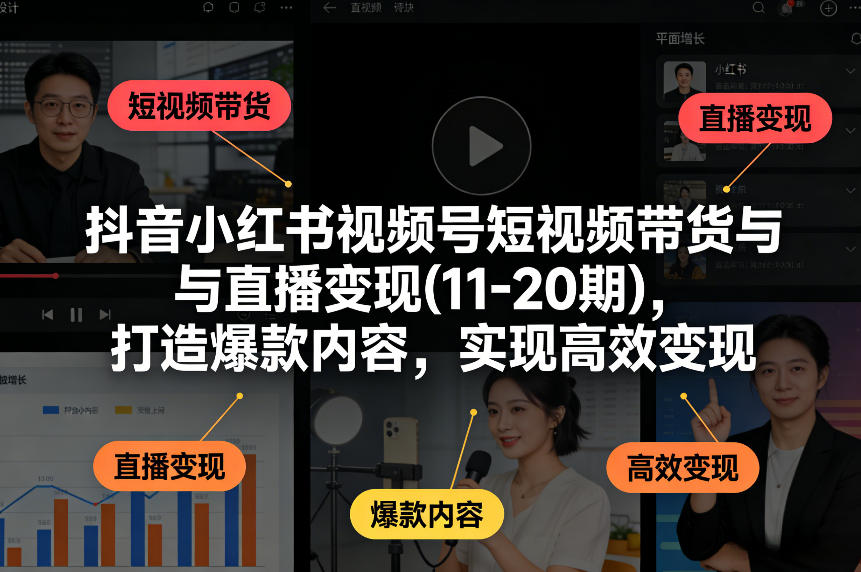 抖音小红书视频号短视频带货与直播变现(10-21期)，打造爆款内容，实现高效变现(更新05月08日)-朽念云创