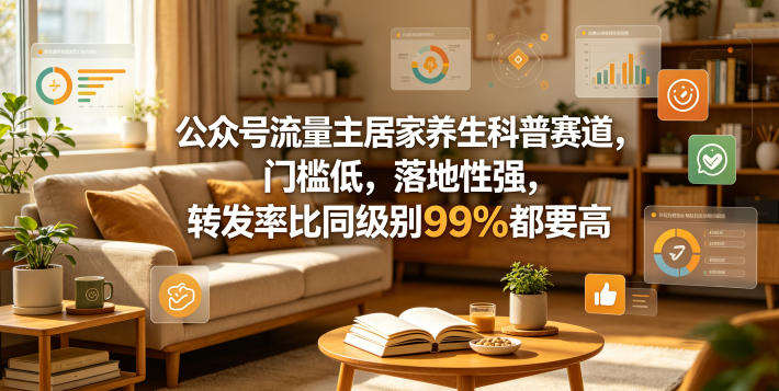 公众号流量主居家养生科普赛道，门槛低，落地性强，转发率比同级别99％都要高-朽念云创