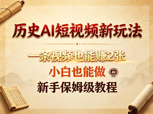 历史AI短视频新玩法，一条视频也能賺2张，小白也能做，新手保姆级教程-朽念云创