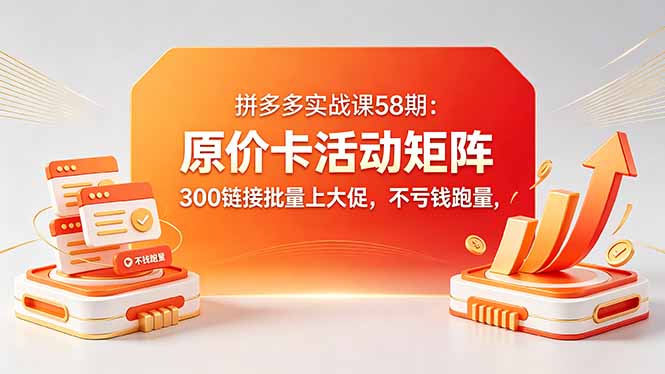 拼多多实战课58期：原价卡活动矩阵，300链接批量上大促，不亏钱跑量-朽念云创