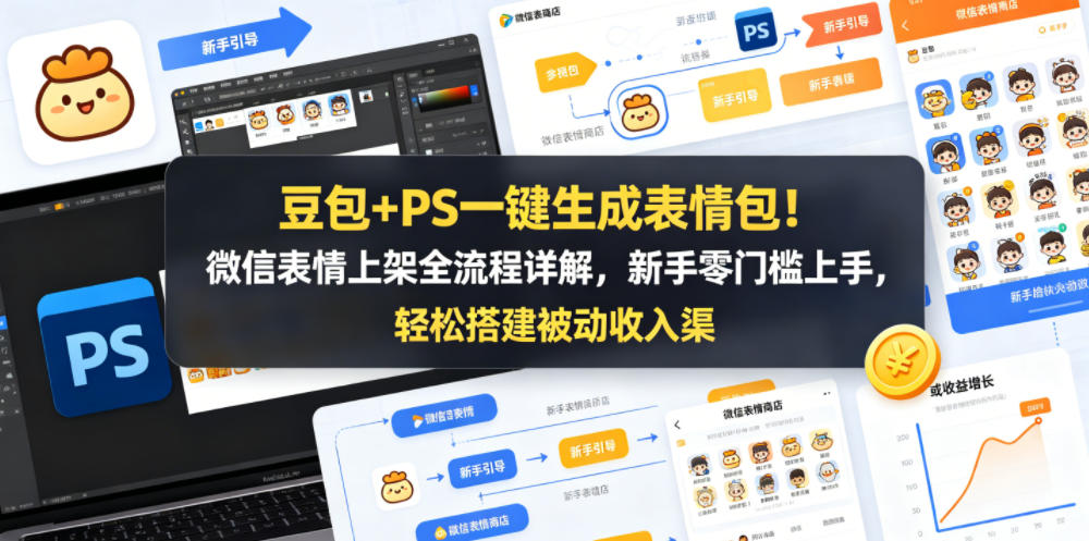 豆包+PS一键生成表情包！微信表情上架全流程详解，新手零门槛上手，轻松搭建被动收入渠道-朽念云创