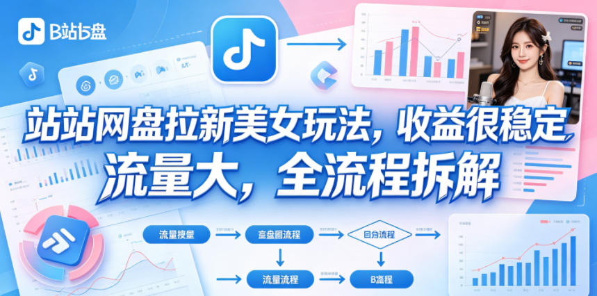 B站网盘拉新美女玩法，收益很稳定，流量大，全流程拆解-朽念云创