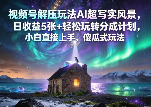 视频号解压玩法AI超写实风景，日收益5张+轻松玩转分成计划，小白直接上手，傻瓜式玩法-朽念云创