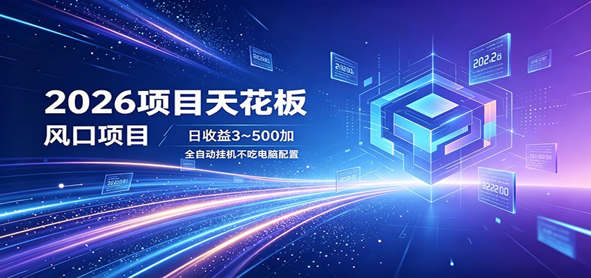 2026项目天花板，风口项目，日收益3~500+全自动挂机，不吃配置-朽念云创