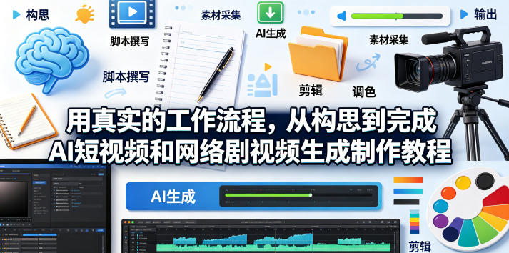 用真实的工作流程，从构思到完成AI短视频和网络剧视频生成制作教程-中英字幕-朽念云创