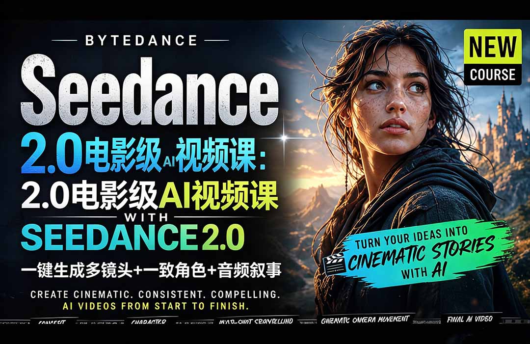 Seedance 2.0电影级AI视频课：一键生成多镜头+一致角色+音频叙事-朽念云创
