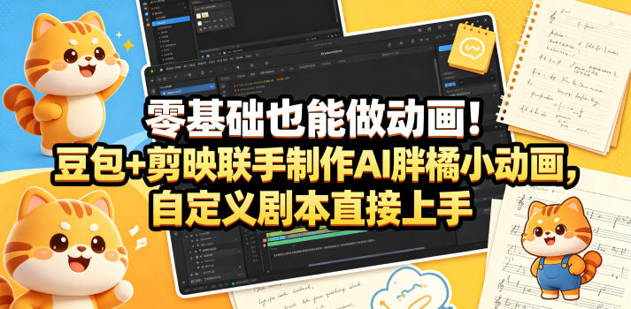 零基础也能做动画！豆包+剪映联手制作AI胖橘小动画，自定义剧本直接上手-朽念云创