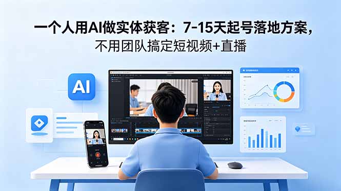 一个人用AI做实体获客：7-15天起号落地方案，不用团队搞定短视频+直播-朽念云创