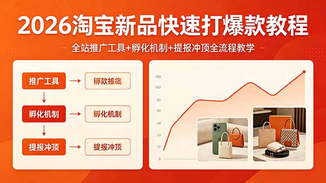 2026淘宝新品快速打爆款教程，全站推广工具+孵化机制+提报冲顶全流程教学-朽念云创