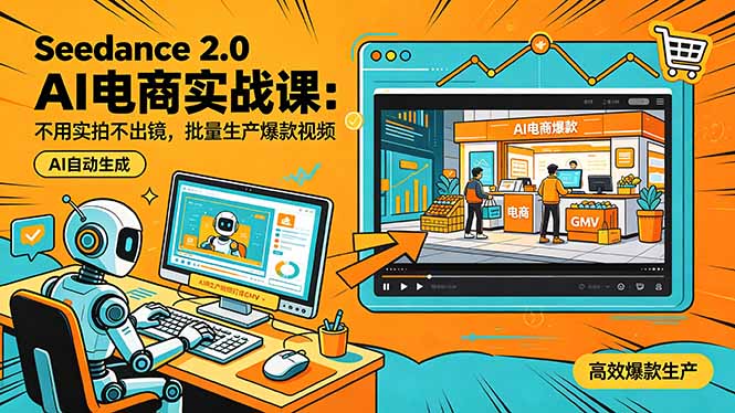 Seedance 2.0 AI电商实战课：不用实拍不出镜，批量生产爆款视频打爆GMV-朽念云创