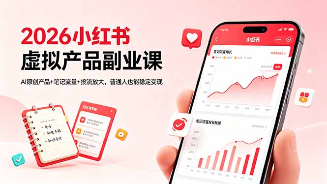 2026小红书虚拟产品副业课，AI原创产品+笔记流量+投流放大，普通人也能稳定变现-朽念云创