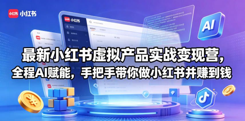 最新小红书虚拟产品实战变现营，全程AI赋能，手把手带你做小红书并赚到钱-朽念云创