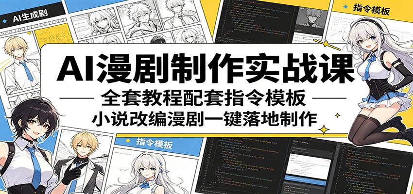 AI漫剧制作实战课：全套教程配套指令模板，小说改编漫剧一键落地制作-朽念云创