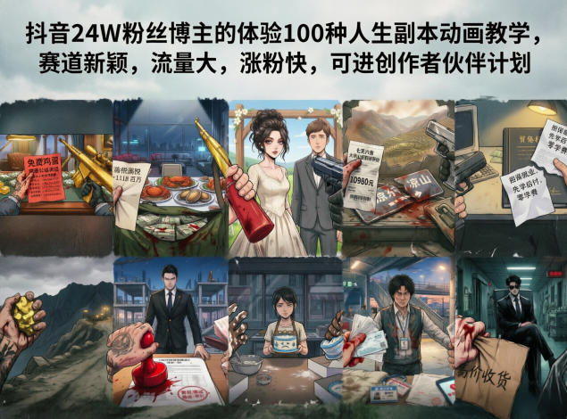 抖音24W粉丝博主的体验100种人生副本动画教学，赛道新颖，流量大，涨粉快，可进创作者伙伴计划-朽念云创