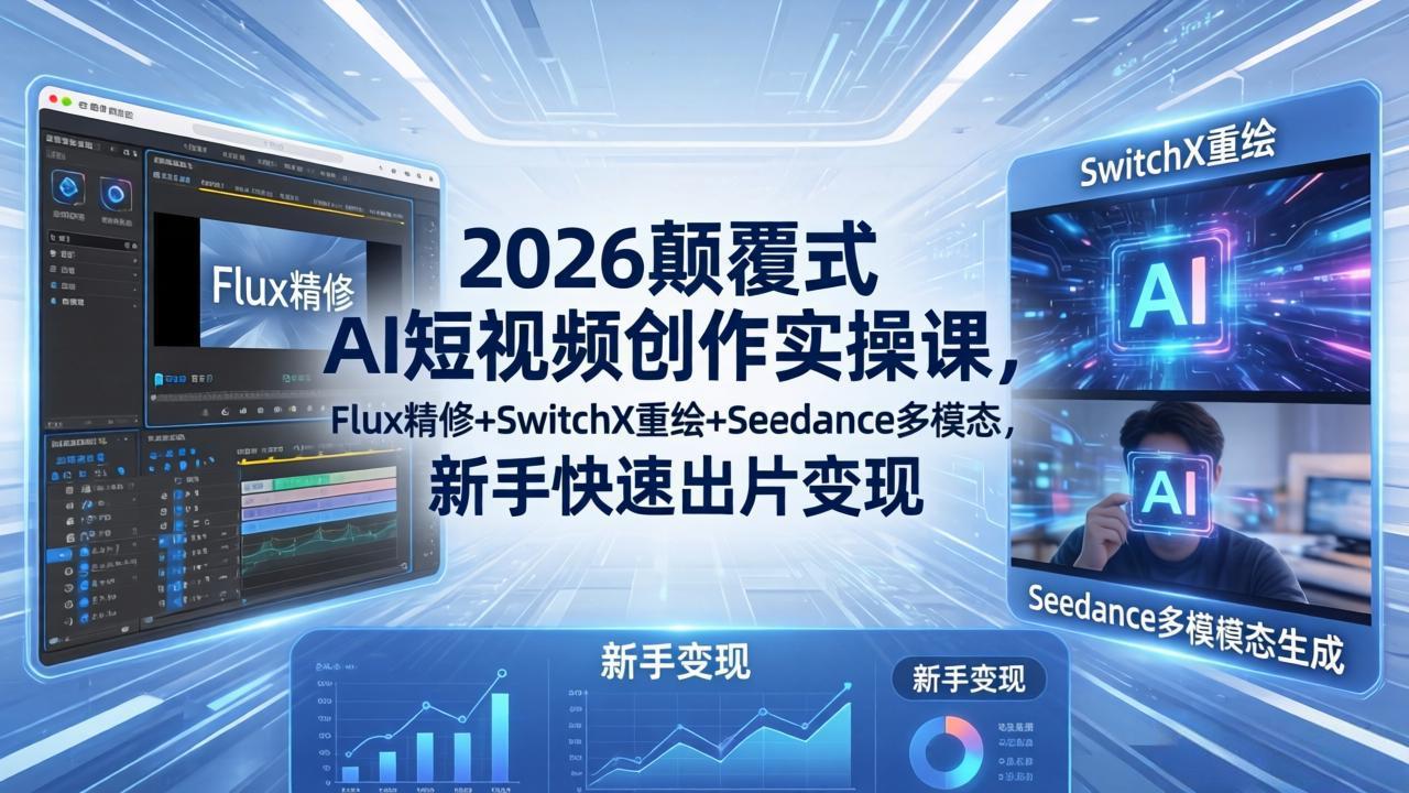 2026颠覆式 AI短视频创作课-5月更新,Flux精修+SwitchX重绘+Seedance多模态,新手快速出片变现-朽念云创