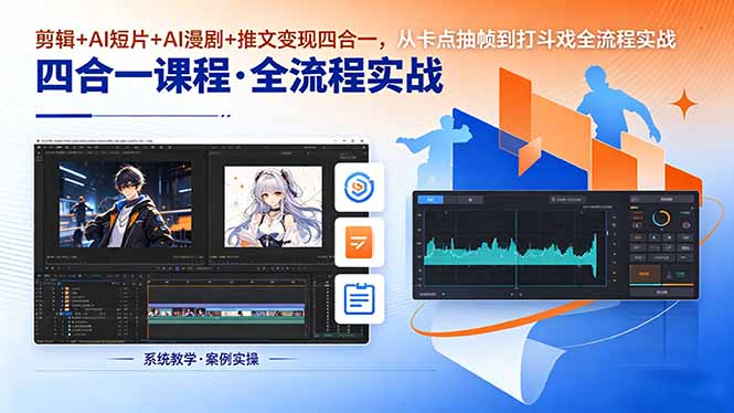 剪辑+AI短片+AI漫剧+推文变现四合一，从卡点抽帧到打斗戏全流程实战-朽念云创