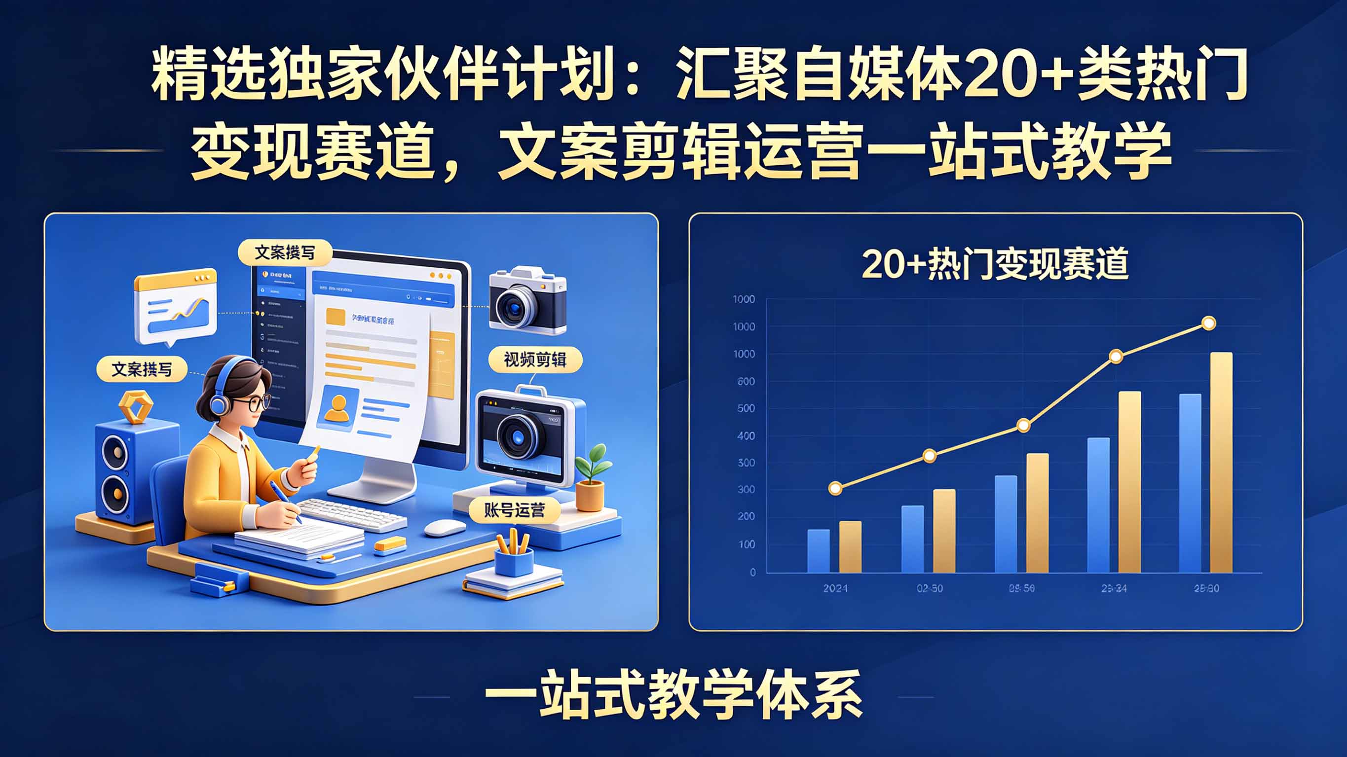 精选独家伙伴计划:汇聚自媒体20+类热门变现赛道,文案剪辑运营一站式教学-朽念云创