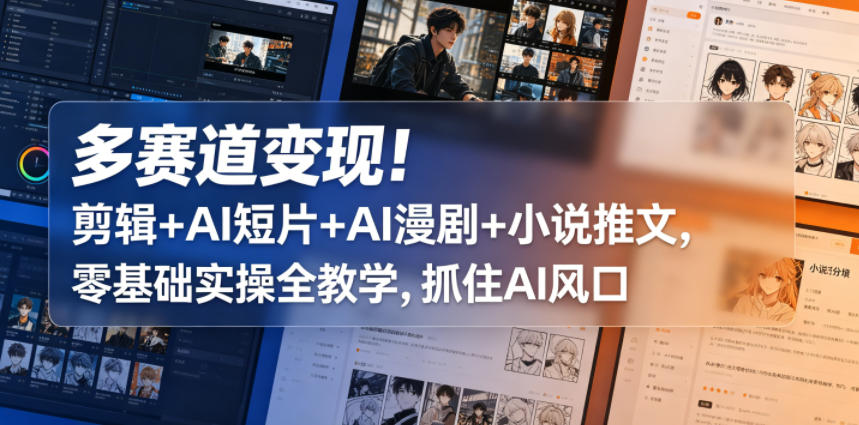 多赛道变现！剪辑+AI短片+AI漫剧+小说推文，零基础实操全教学，抓住AI风口-朽念云创