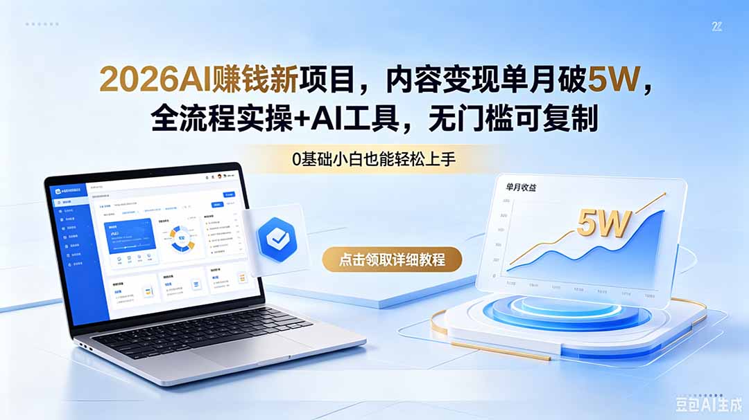 2026AI赚钱新项目，内容变现单月破5W，全流程实操+AI工具，无门槛可复制-朽念云创