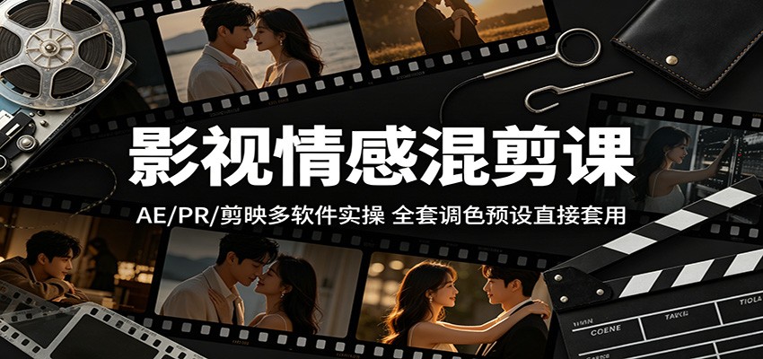 影视情感混剪课：AE/PR/剪映多软件实操，全套调色预设直接套用-朽念云创