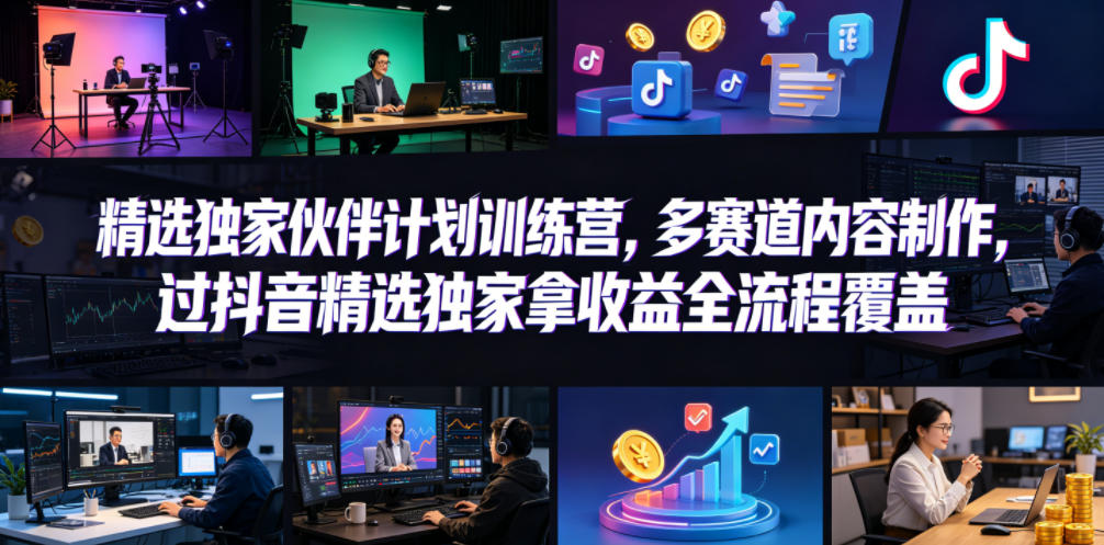 小豁食堂精选独家伙伴计划训练营，多赛道内容制作，过抖音精选独家拿收益全流程覆盖-朽念云创