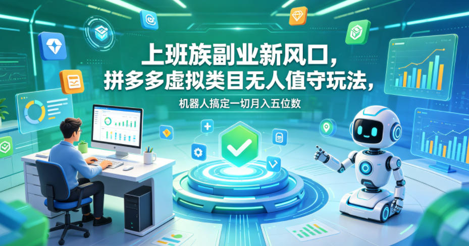 上班族副业新风口，拼多多虚拟类目无人值守玩法，机器人搞定一切月入五位数【揭秘】-朽念云创