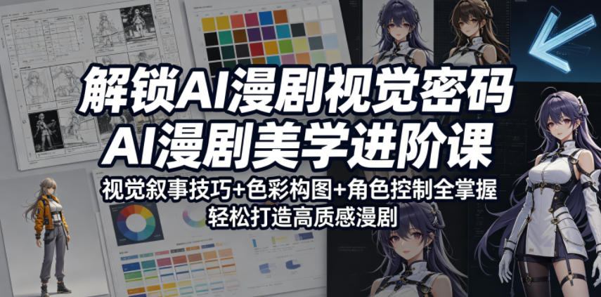 解锁AI漫剧视觉密码，AI漫剧美学进阶课，视觉叙事技巧+色彩构图+角色控制全掌握，轻松打造高质感漫剧-朽念云创