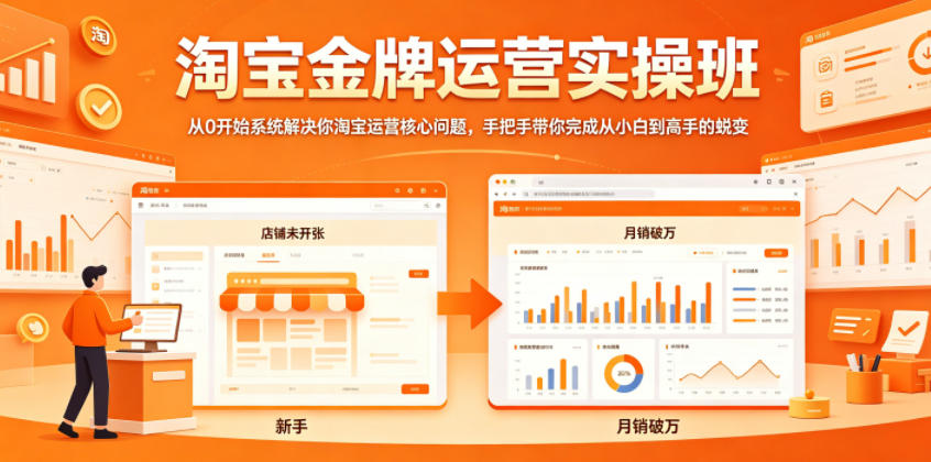淘宝金牌运营实操班，从0开始系统解决你淘宝运营核心问题，手把手带你完成从小白到高手的蜕变-朽念云创