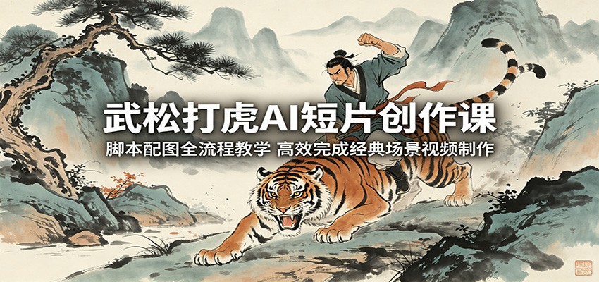 武松打虎AI短片创作课：脚本配图全流程教学，高效完成经典场景视频制作-朽念云创
