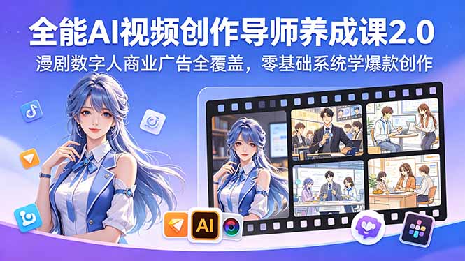 全能AI视频创作导师养成课2.0，漫剧数字人商业广告全覆盖，零基础系统学爆款创作-朽念云创