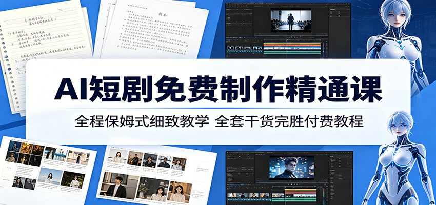 AI短剧免费制作精通课：全程保姆式细致教学，全套干货完胜付费教程-朽念云创