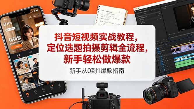 抖音短视频实战教程，定位选题拍摄剪辑全流程，新手轻松做爆款-朽念云创