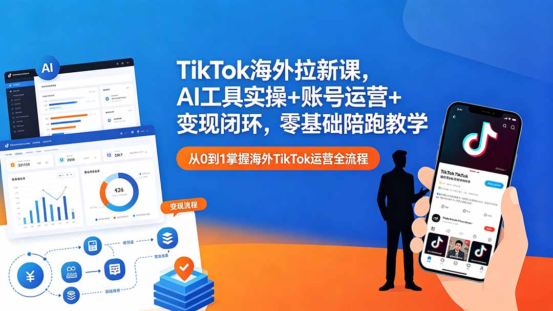 TikTok海外拉新课，AI工具实操+账号运营+变现闭环，零基础陪跑教学-朽念云创