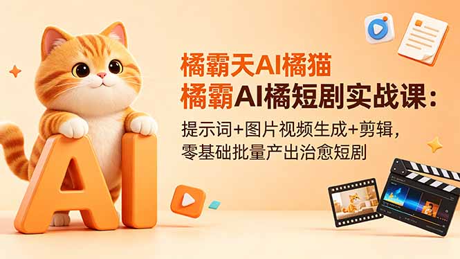 橘霸天AI橘猫短剧实战课：提示词+图片视频生成+剪辑，零基础批量产出治愈短剧-朽念云创