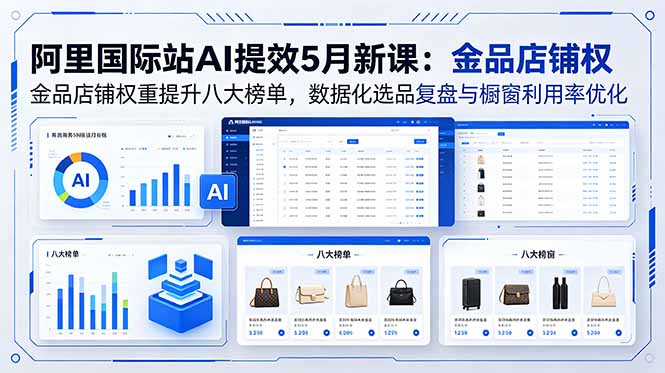 阿里国际站AI提效5月新课:金品店铺权重提升八大榜单,数据化选品复盘与橱窗利用率优化-朽念云创