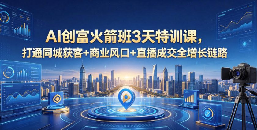 AI创富火箭班3天特训课，打通同城获客+商业风口+直播成交全增长链路，2026年4月新课-朽念云创