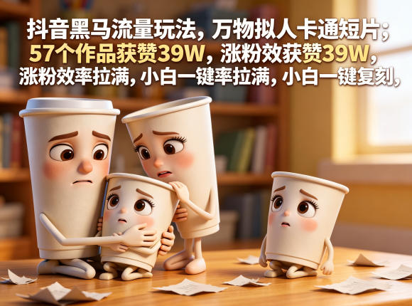 抖音黑马流量玩法，万物拟人卡通短片，57个作品获赞39W，涨粉效率拉满，小白一键复刻，保姆级拆解-朽念云创