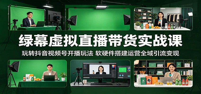 绿幕虚拟直播带货实战课：玩转抖音视频号开播玩法，软硬件搭建运营全域引流变现-朽念云创