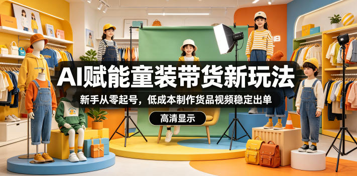 AI赋能童装带货新玩法，新手从零起号，低成本制作货品视频稳定出单-朽念云创
