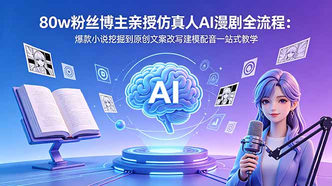 80w粉丝博主亲授仿真人AI漫剧全流程：爆款小说挖掘到原创文案改写建模配音一站式教学-朽念云创