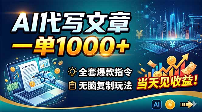 AI代写文章，一单1000+，全套爆款指令+无脑复制玩法，当天见收益！-朽念云创