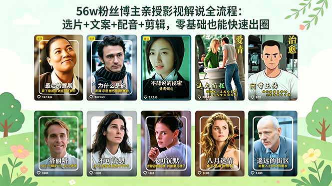 56万粉丝博主亲授影视解说全流程：选片+文案+配音+剪辑，零基础也能快速出圈-朽念云创