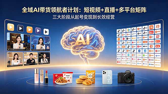 全域AI带货领航者计划：短视频+直播+多平台矩阵，三大阶段从起号变现到长效经营-朽念云创
