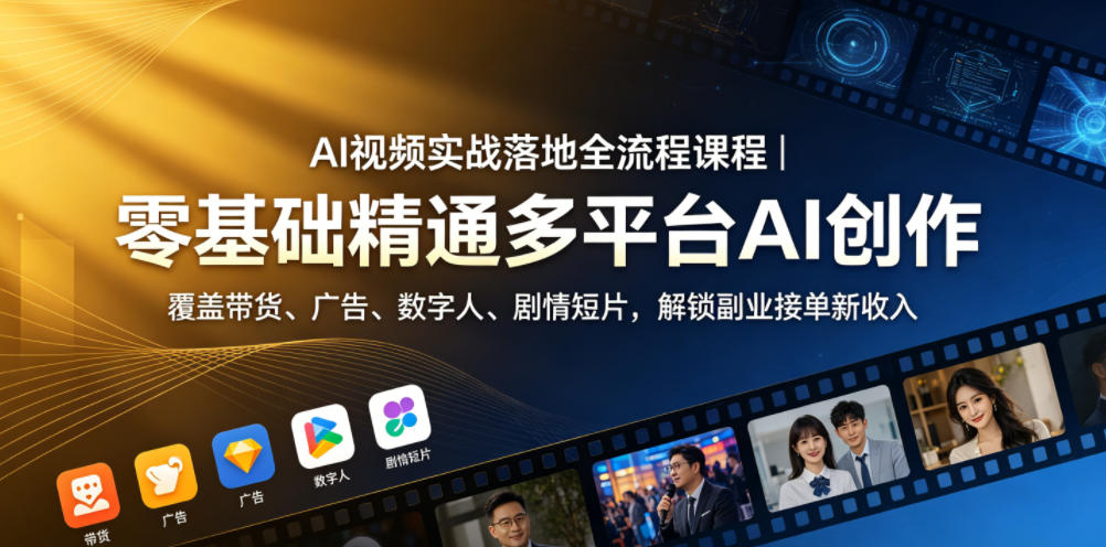 AI视频实战落地全流程课程｜零基础精通多平台AI创作，覆盖带货、广告、数字人、剧情短片，解锁副业接单新收入-朽念云创
