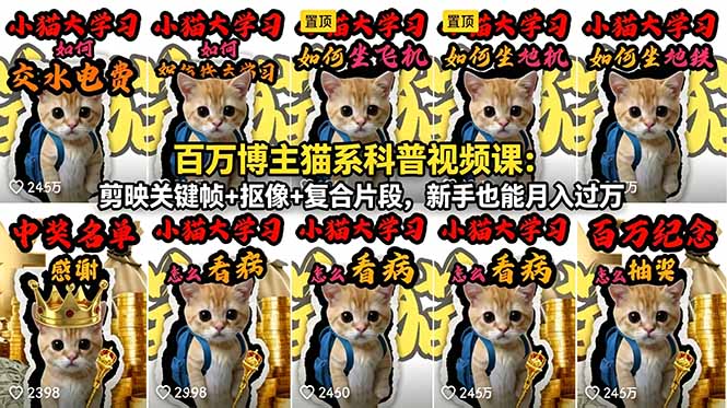 百万博主猫系科普视频课：剪映关键帧+抠像+复合片段，新手也能月入过万-朽念云创